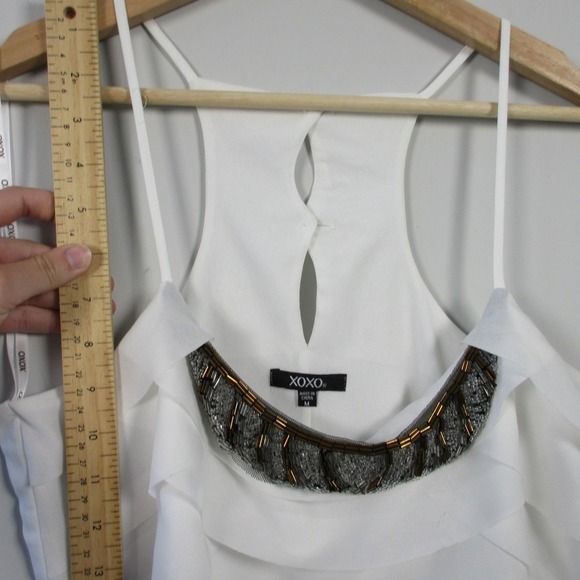 XOXO Tank Cami Top Women M White Beaded Neckline Layered Casual Y2K Preppy 142 - Picture 8 of 13